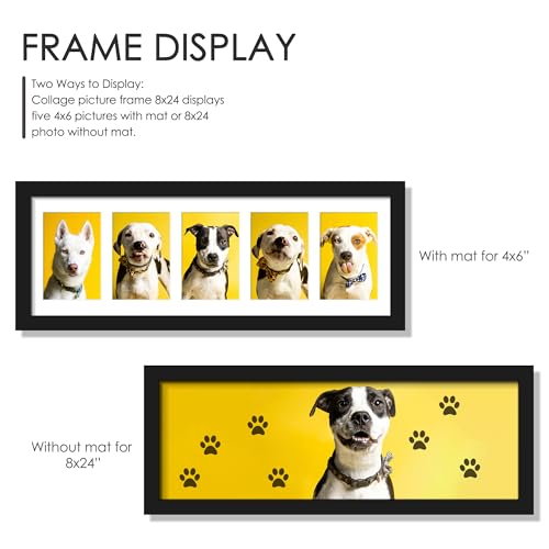 Image of DUENPY 8x24 Collage Picture Frames Display Five 4x6 Picture Collage Wall Decor Wall Hanging or Tabletop Black