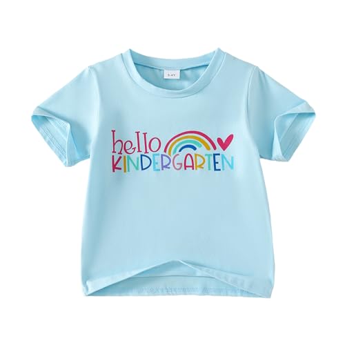 Toddler Girl Back to School Outfit Hello Kindergarten Short Sleeve T-Shirt First Day of School Tops