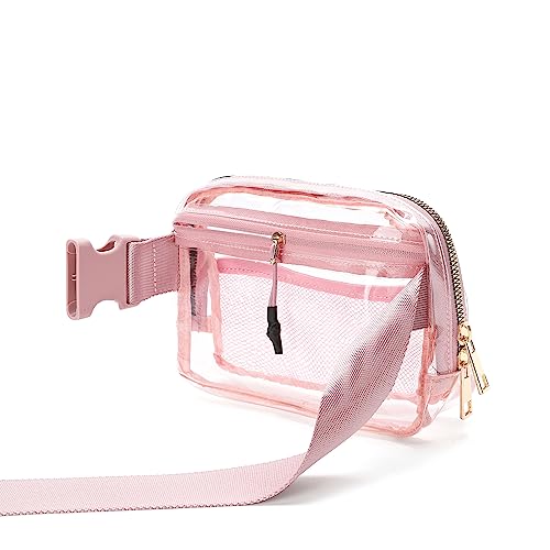 Image of PINK Clear Fanny Pack - Stadium Approved Crossbody Bag with Adjustable Strap for Women & Men - Concerts, Sports, Travelling, Hiking, Running