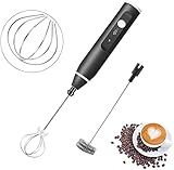 Milk Frother Handheld, Immersion Blender Cordlesss Foam Maker USB Rechargeable Small Mixer with 2 Stainless Whisks，Wisker for Stirring 3-Speed Adjustable Mini Frother for Cappuccino Latte Coffee Egg