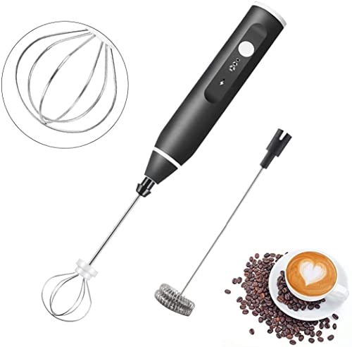 Milk Frother Handheld, Immersion Blender Cordlesss Foam Maker USB Rechargeable Small Mixer with 2 Stainless Whisks，Wisker for Stirring 3-Speed Adjustable Mini Frother for Cappuccino Latte Coffee Egg