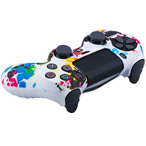Yorha Water Transfer Printing Camouflage Silicone Cover Skin Case For Sony Ps4/Slim/Pro Dualshock 4 Controller X 1(Graffiti) With Pro Thumb Grips X 8 #TOP2