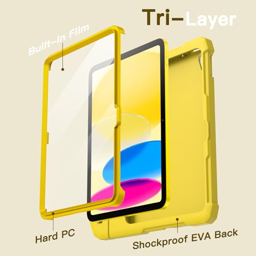 Image of JETech Kids Cover Case for iPad (A16) 11th /10th Generation (2025 /2022) with Built-in Screen Protector, Shockproof Full-Body Handle Stand Tablet Protective Cover (Yellow)