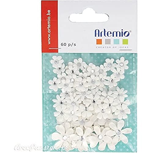 Artemio Set de 60 Mini Fleurs, Autre, Blanc, 7,5 x 1 x 11,5 cm 11060401