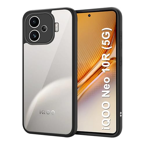 Image of CEDO Backcover for iQOO Neo 10R (5G) | Camera Protection Bump Shockproof Edge | Ultra Hybrid Transparent Acrylic Clear TPU+PC Hard Backcase Cover (Black)