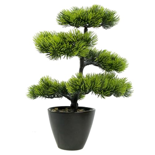 GOVIRAYE Artificial Bonsai Tree Juniper Indoor - Small Fake Bonsai Pine with Ceramic Pot 13' Tall...