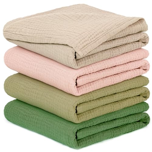 Mussole Neonato Cotone Set 4 Pezzi, Super Morbide e Assorbenti, Ideali per Pulire e Coprire, Perfette per Neonati e Bambini, 60x60cm (Verde Rosa)