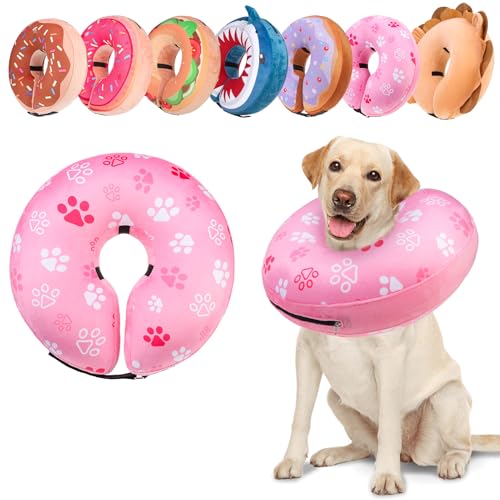 Image of BEAUTYZOO Dog Cone Alternative After Surgery for Large Medium Small Dogs, Soft Inflatable Cone Collar for Dogs Cats, Pet Neck Donut E Collar Dog Recovery Collars to Stop Licking, Paw Pink, L