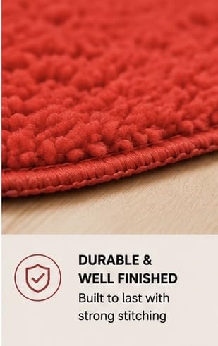 Image of Set of 2 Micro Anti Skid Bath Mat for Home Kitchen, Office, Water Absorbent Machine Washable and Quick Dry Luxury Mats for Bathroom, Kitchen, Entrance. (Red Home)