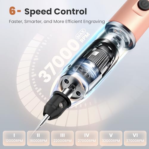 Image of Tarlido Electric Engraving Pen, Mini Cordless Rotary Tools, USB-C Rechargeable Etching Pen, 4V /1200mAh DIY Engraver Machine for Metal, Wood, Glass, Plastic,2 Stencils, Rose Gold
