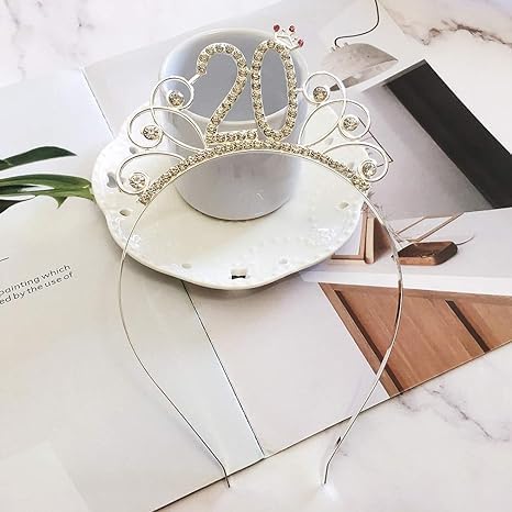 Silver 20th Birthday Headband Tiara Headband for Girls Women,Happy 20th Birthday Party Hair Accessories for Party Dress - Image 2