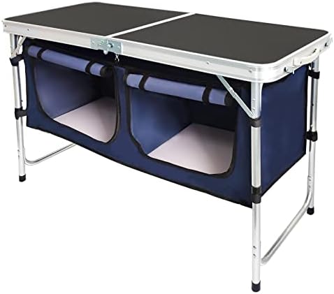 CampLand Outdoor Folding Table Aluminum Lightweight Height Adjustable with Storage Organizer for BBQ, Party, Camping (Black)