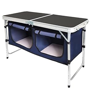 Outdoor Folding Table Aluminum Lightweight Height Adjustable with Storage Organizer for BBQ, Party, Camping