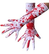 Halloween Skeleton Gloves, Halloween Gloves 38cm Long Ghost Gloves Full Finger,Halloween Black Gl...