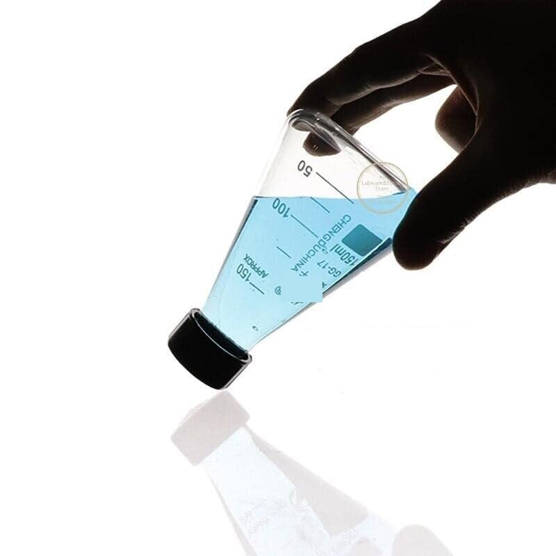 Szklana kolba laboratoryjna, 1 szt. Kolba stożkowa ze szkła krzemianowego o pojemności 50 ml do 1000 trójkątna z czarną nakrętką(250ml)