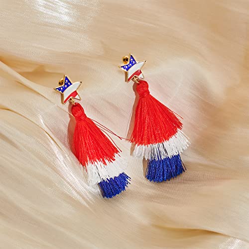 Vedaim Colorful Layered Tassel Earrings American Flag Earrings 4Th Of July Earrings Patriotic Star Earring For Independence Day Gift #TOP2