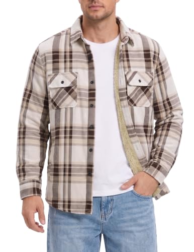 COOFANDY Mens Sherpa Lined Flannel Jacket Long Sleeve Plaid Fleece Lined Jackets Coats Outdoor Dark Brown Medium - image 1