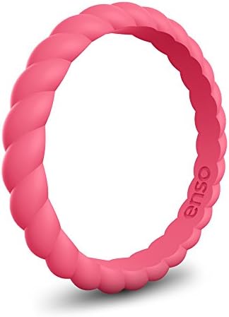 Enso Rings Stackable Braided Silicone Wedding Ring – Hypoallergenic Unisex Stackable Wedding Band – Comfortable Minimalist Band – 2.5mm Wide, 8mm Thick (Coral, Size 10)
