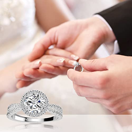 Atesson 925 White Gold Plated Silver 2Ct Round Prongs Simulated Diamond Solitaire Wedding Engagement Rings, Adjustable Stress Relief Ring For Women(Size 5-10) #TOP4