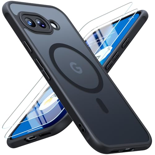 JAME Magnetic for Google Pixel 10a Case Fits MagSafe & 2 Pack Screen Protector Military Shockproof Protective Cover for Pixel 10A Phone Case Slim Translucent Matte Back 6.3 Magnetic Black