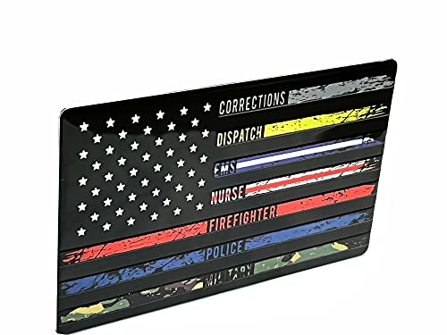 Image of US Black Flag Auto Car Fender Emblem for Cars Trucks Laptop Walls (5 inchx3 inch, First Responders Multi Thin Line)