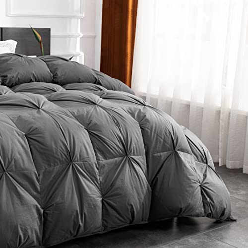 Acrafsman Down Feather Comforter, Pinch Pleat Design All-Season Duvet Insert, Queen Comforter 70 Oz Fill Weight, Poly-Cotton Cover With 8 Tabs(Grey, 90X90Inches) #TOP6