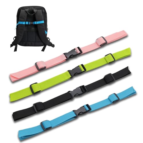 Nasxkji 4 Stück Verstellbarer Brustgurt Rucksack mit Schnellverschluss rutschfest und Strapazierfähig für Joggen Wandern Klettern Reisen (Schwarz/Grün/Rosa/Blau)