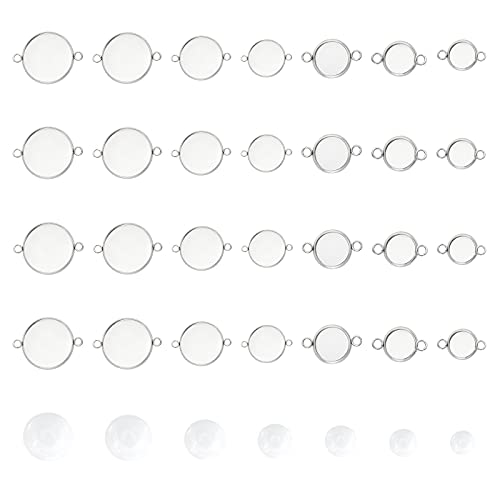 UNICRAFTALE Flat Round 8 Size Link Making Kit Include 42pz Impostazioni del Connettore Cabochon Acciaio Inossidabile e 56pz di Cabochon in Vetro Trasparente per Collana Orecchini e Ciondolo Fai-da-Te