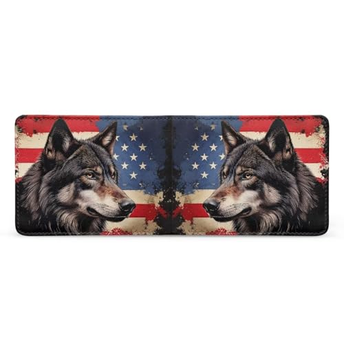 Image of Coldinair USA Flag Bifold Wallet for Teen Kids Boys Wolf Leather Wallets Cool Wallet Man Rfid Blocking Zipper Wallets With Coin Pocket Id Window