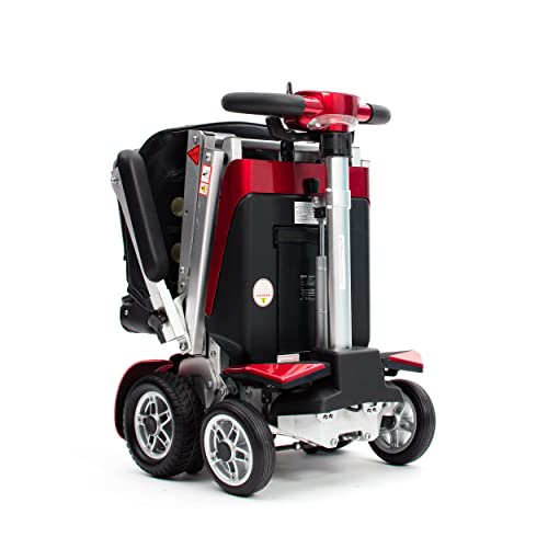 Drive Devilbiss Elite Auto Folding Electric Mobility Scooter/LED Front Headlight & USB Charging Port - Striking Design, Metallic Silver Finish, & Light-Up LCD Screen for Smooth Riding - Red