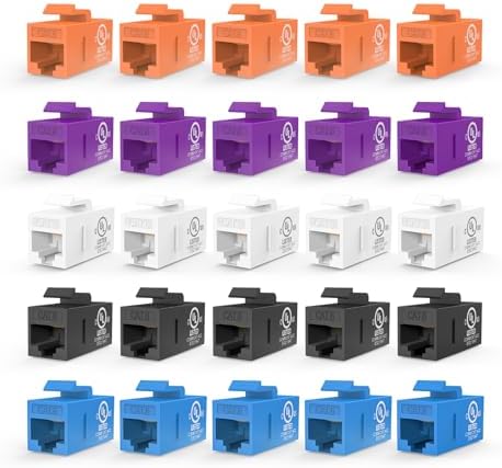 VCE UL Listed CAT6 Keystone Coupler PoE, Multicolored, 25-Pack