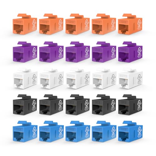 VCE UL-Listed CAT6 Keystone Coupler 25-Pack Ethernet Coupler Female to Female RJ45 Coupler for CAT6/CAT5e/CAT5 Keystone Jack Multicolored