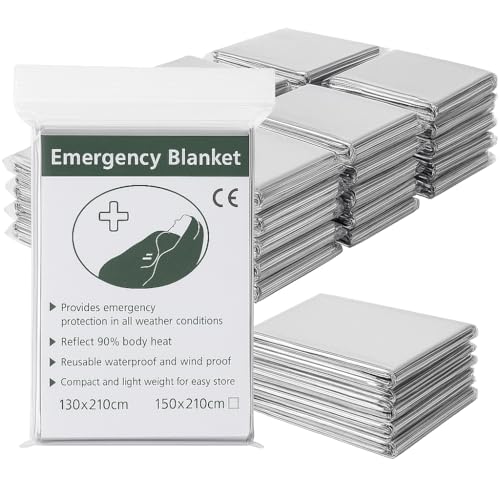 50 Pack Emergency Foil Blankets 51” x 83” – Thermal Mylar Survival Blankets Individually Wrapped for Outdoors, Camping, Hiking, First Aid, Emergency Preparedness & Homeless Outreach