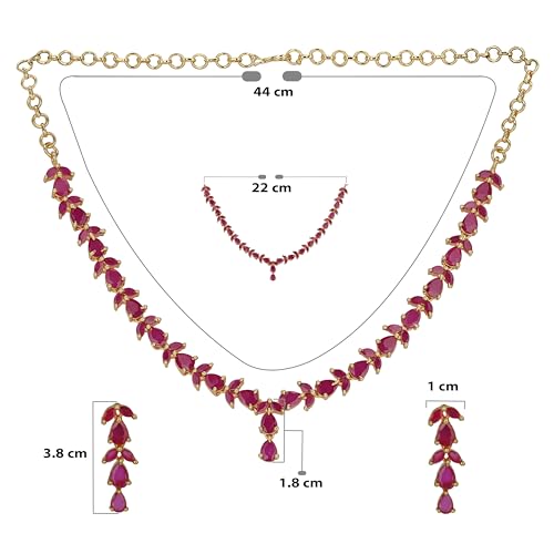 Image of Sasitrends Micro Gold Plated American Diamond Ruby stone Studded Necklace Jewellery Set