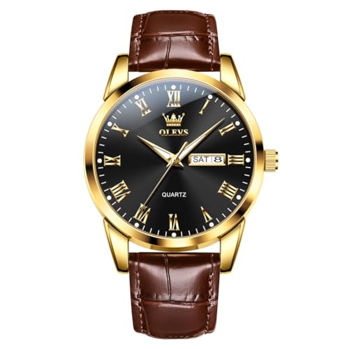 Image of OLEVS Men Watches Leather Band Casual Easy Read Date Analog Quartz