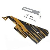 Tawny Stripewith Chrome Bracket Two Screw Holes Distance: about 138mm; The Neck Pickup space width: about 46.5mm; The Bridge Pickup space width: about 45mm; The Space between two Pickups: about 57mm Pickguards are made of plastic with protective film...