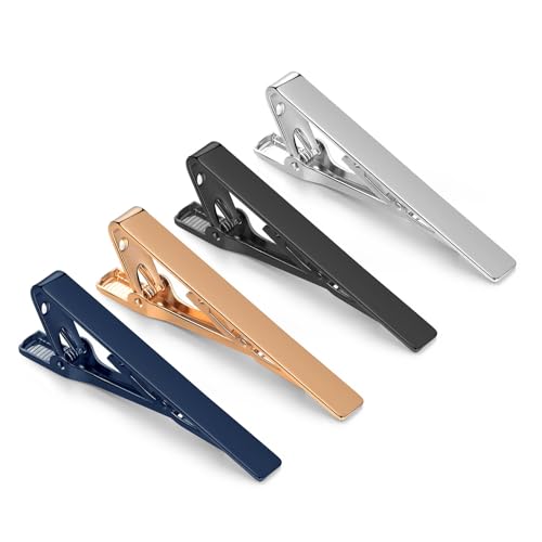 Tie Clips for Men, Shiny & Matte Necktie Tie Bar Pinch Clips, Valued Pack in a Gift Box (4, Classic)
