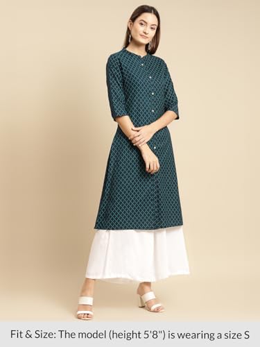 Image of rangita Women Cotton Regular Fit Flex Calf Length Printed Front Slit Kurti | Kurta