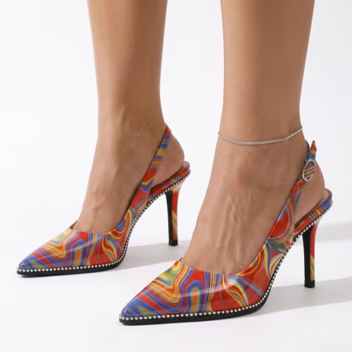 Image of YODEKS Slingback Heels for Women Pointy Toe Beaded Heels Close Toe Kitten Heel Pumps 2.5 Inch Stiletto Pumps Wedding Party Dressy Shoes