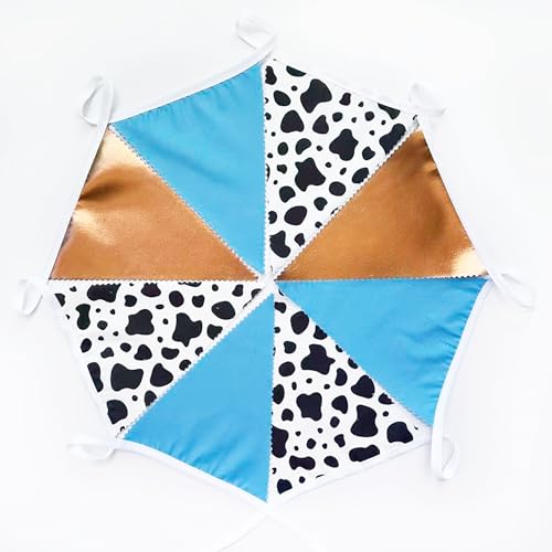 Image of 32Ft Cow Party Decorations Western Cowboys Triangle Flag Fabric Banner Pennant Garland Streamer for Western First Rodeo Birthday Baby Shower Country Farm Cow Wild West Bandana Party Decor Supplies