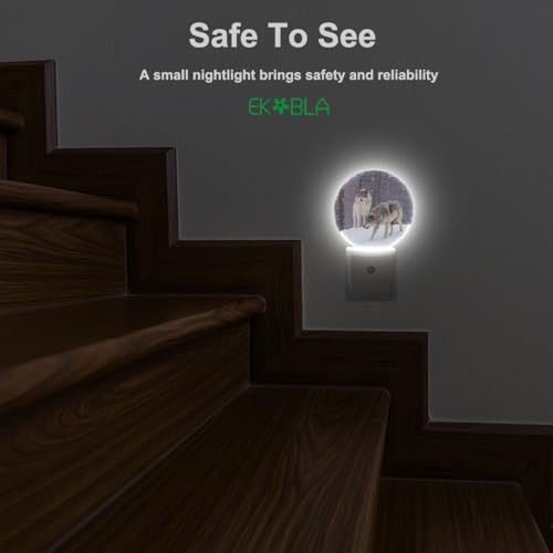 Image of EKOBLA Wolf Night Light, Howling Wolf in Forest Wildlife Night Lights Plug Into Wall with Dusk to Dawn Sensor for Bedroom and Home Decor
