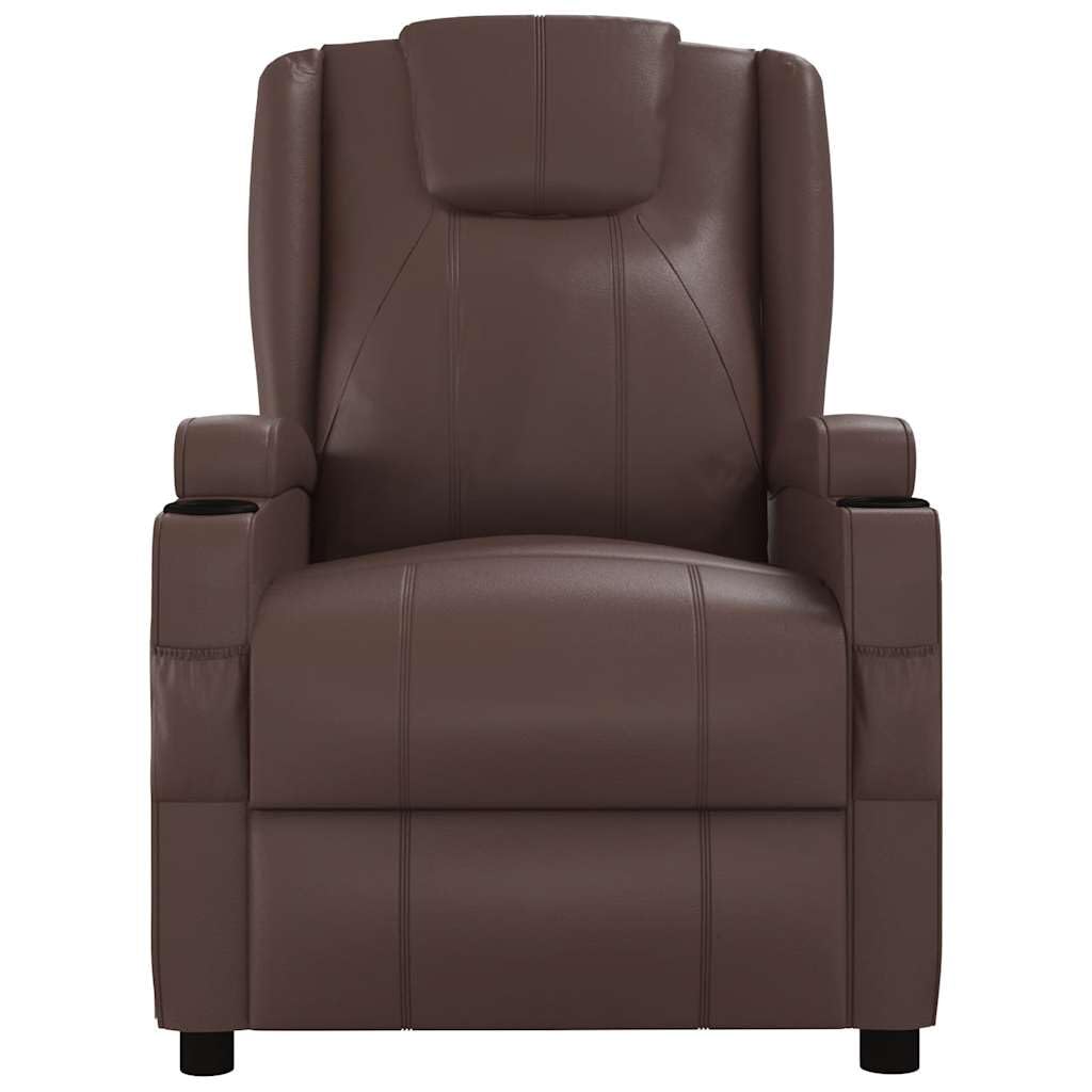 Poltrona relax marrone con funzione reclinabile manuale, poltrona TV in ecopelle con 2 portabevande, poltrona TV regolabile per soggiorno, comoda poltrona reclinabile fino a 110 kg