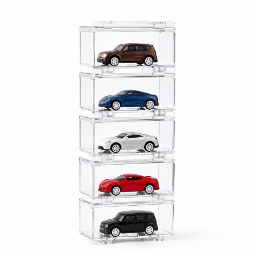 Image of 1:64 5PC Transparent Acrylic Display Case Display Box Parking Display Shelf | Modular Car Display Case, 1 /64 Diecast Hot Wheels Model Cars Storage, Display Shelf Accessory