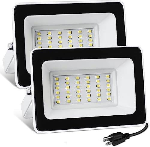 UFOND 3000 Lumen LED Flood Lights with Plug,30W Outdoor Waterproof Security Lights, Super Bright Floodlight,Work Light Heads Adjustable for Garage,Yard,Garden,Porch（2 Pack）