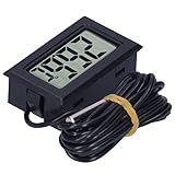 Cryfokt Compact Wired LCD Thermometer with Precision Machined Temperature for Office Spaces, Lightweight ABS Material, -50-110℃ Range, Portable Design (Black)