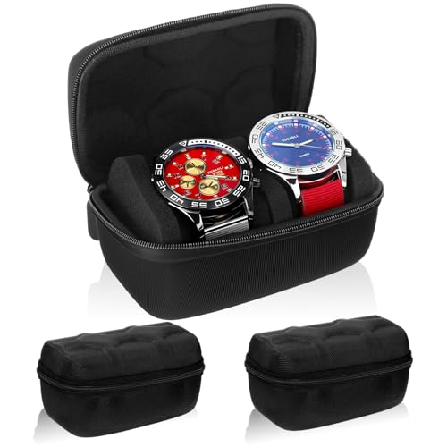 Image of Abbylike 3 pcs 2 Slot Hard Watch Travel Case Watch Roll Travel Holder Portable Watches Organizer for Men Woman with Anti Move Pillow