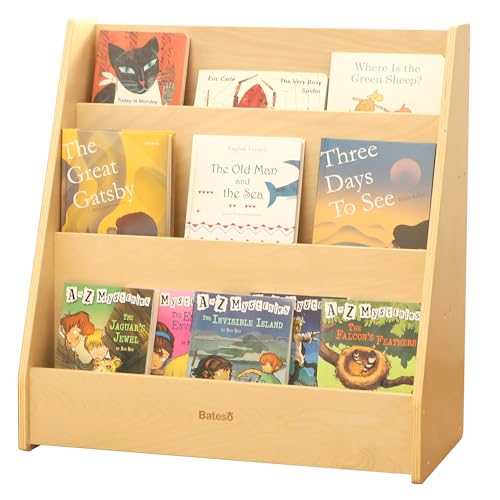 Bateso Kids Bookshelf for Toddlers and Babies, Wooden Montessori Bookshelf for Kids Room, Baby Bookshelf with Storage for Nursery, Classroom, Playroom