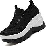 HBXDEIA Women's Chunky Platform Wedge Walking Shoes Comfort Orthopedic Fashion Knitted Breathable Sneakers for Ladies