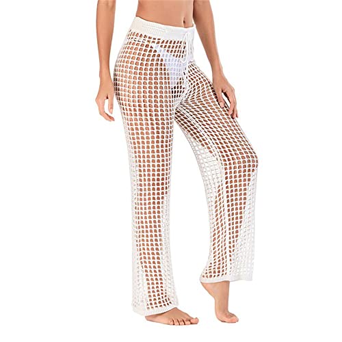 XinYiC Pantalones Huecos Verano Playa Bikini Pescado Red Maxi Traje De Baño De Punto Ver A Través De Los Pantalones De Ganchillo Cubierta De Playa - Blanco Cover