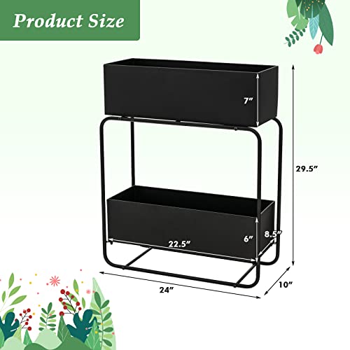 Giantex Double Raised Planter Beds - 2-Tier Garden Planter W/Raised Flower Box, Metal Elevated Garden Bed, Heavy Duty Flower Box Stand For Vegetables Herbs Flowers Fruits (Black) #TOP4